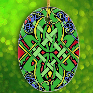 Colorful Irish Celtic Knot Ceramic Ornament