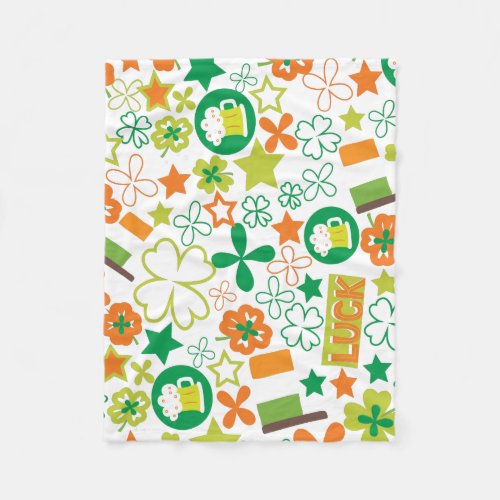 Colorful Irish Shamrock Pattern St Patricks Day Fleece Blanket