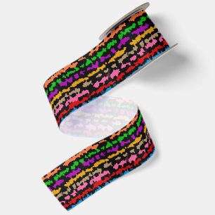 Colorful Irregular Abstract Design Black Satin Ribbon