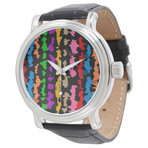 Colorful Irregular Abstract Design Black Watch