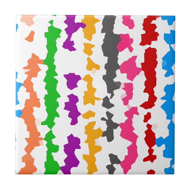 Colorful Irregular Abstract Design White Ceramic Tile (Front)