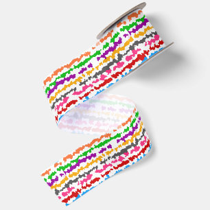 Colorful Irregular Abstract Design White Satin Ribbon