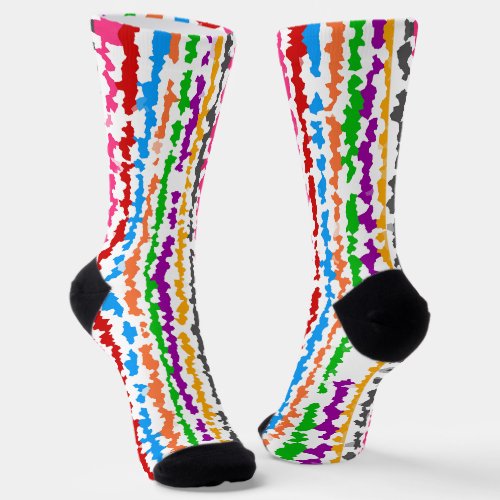 Colorful Irregular Abstract Design White Socks