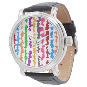 Colorful Irregular Abstract Design White Watch