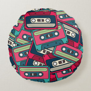Colorful Irregular Seamless Cassette Pattern. Uniq Round Pillow