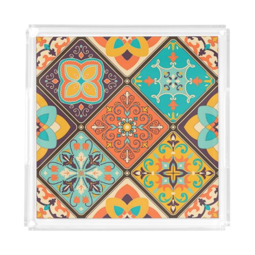 Colorful Islamic_inspired patchwork tile Acrylic Tray