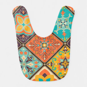 Colorful Islamic-inspired patchwork tile. Baby Bib
