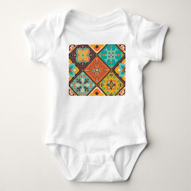 Colorful Islamic-inspired patchwork tile. Baby Bodysuit (Front)