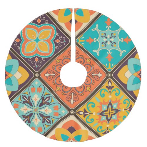 Colorful Islamic_inspired patchwork tile Brushed Polyester Tree Skirt