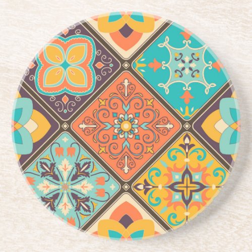 Colorful Islamic_inspired patchwork tile Coaster