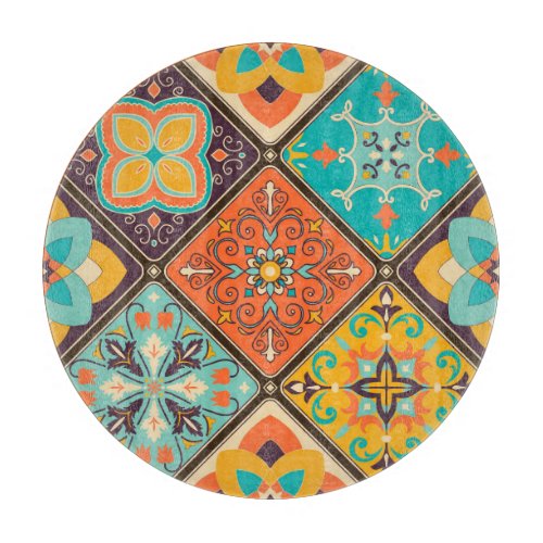 Colorful Islamic_inspired patchwork tile Cutting Board