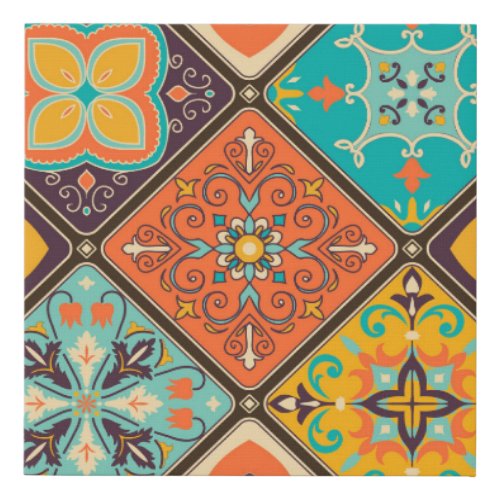 Colorful Islamic_inspired patchwork tile Faux Canvas Print
