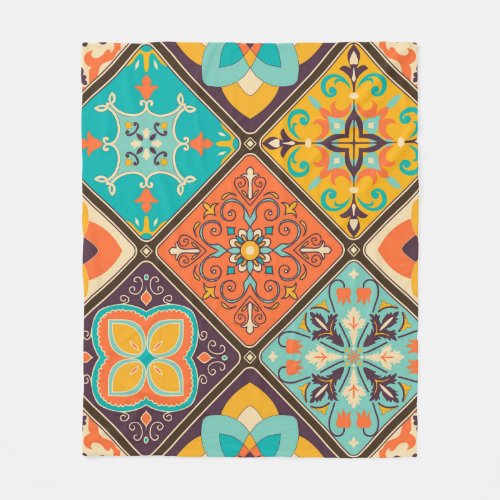 Colorful Islamic_inspired patchwork tile Fleece Blanket