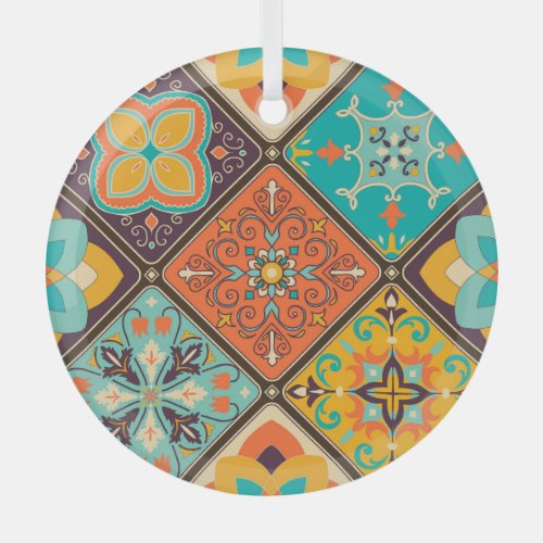 Colorful Islamic_inspired patchwork tile Glass Ornament