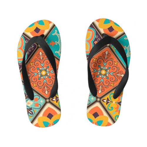 Colorful Islamic_inspired patchwork tile Kids Flip Flops