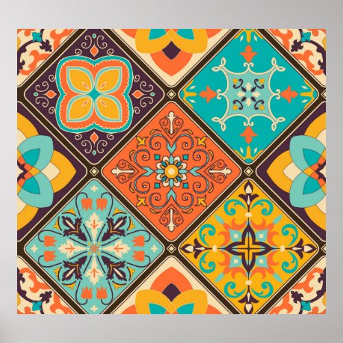 Colorful Islamic_inspired patchwork tile Poster