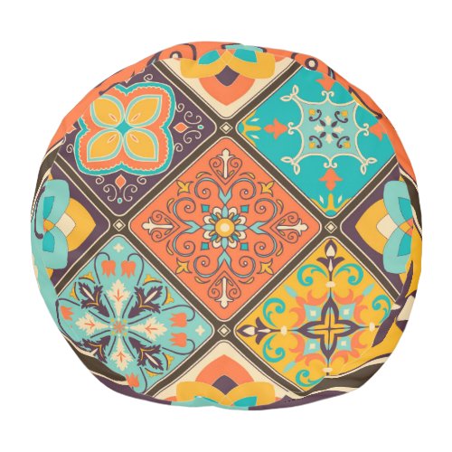Colorful Islamic_inspired patchwork tile Pouf
