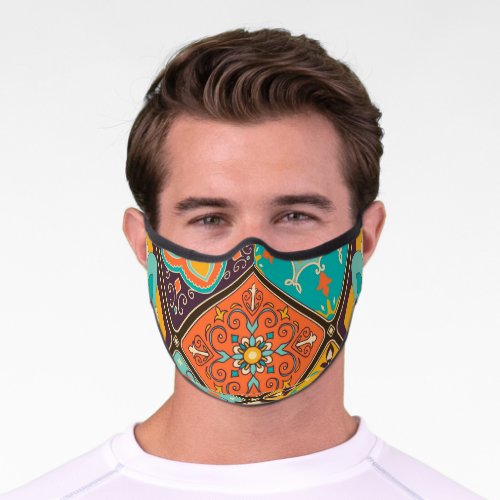 Colorful Islamic_inspired patchwork tile Premium Face Mask
