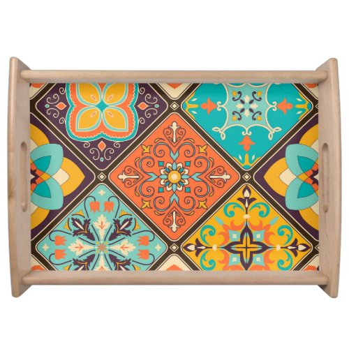 Colorful Islamic_inspired patchwork tile Serving Tray