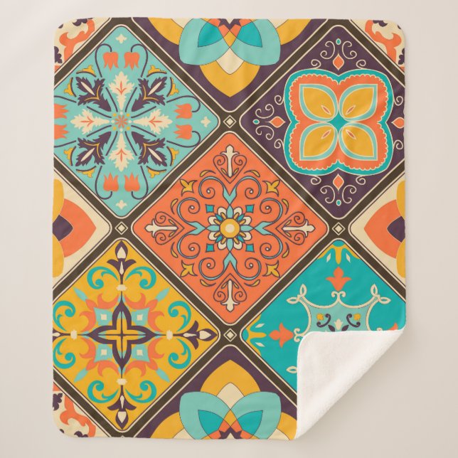Colorful Islamic-inspired patchwork tile. Sherpa Blanket (Front)
