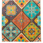Colorful Islamic-inspired patchwork tile. Shower Curtain