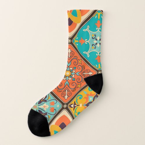 Colorful Islamic_inspired patchwork tile Socks