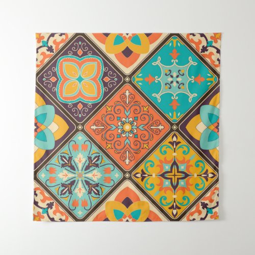 Colorful Islamic_inspired patchwork tile Tapestry