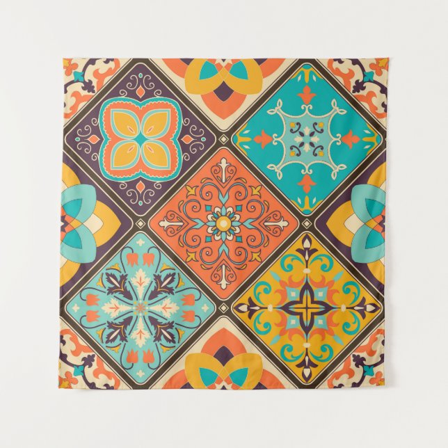 Colorful Islamic-inspired patchwork tile. Tapestry (Front)