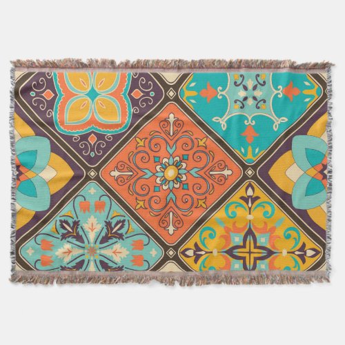 Colorful Islamic_inspired patchwork tile Throw Blanket