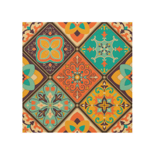 Colorful Islamic-inspired patchwork tile. Wood Wall Art