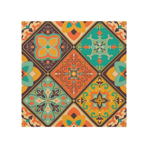 Colorful Islamic_inspired patchwork tile Wood Wall Art