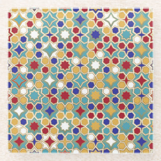 Colorful Islamic Mosaic Seamless Pattern Glass Coaster