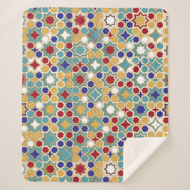 Colorful Islamic Mosaic Seamless Pattern Sherpa Blanket (Front)