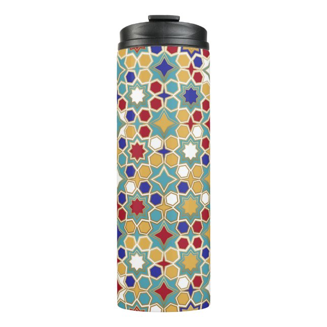 Colorful Islamic Mosaic Seamless Pattern Thermal Tumbler (Front)