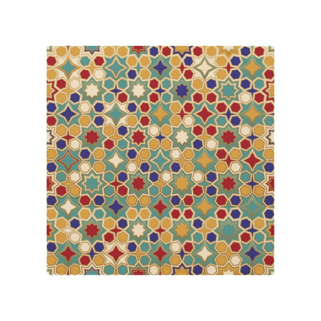 Colorful Islamic Mosaic Seamless Pattern Wood Wall Art (Front)