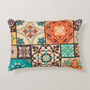 Colorful Islamic Patchwork: Vintage Tile. Accent Pillow