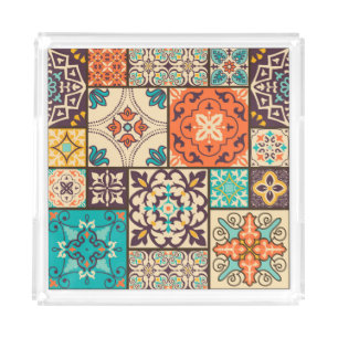 Colorful Islamic Patchwork: Vintage Tile. Acrylic Tray
