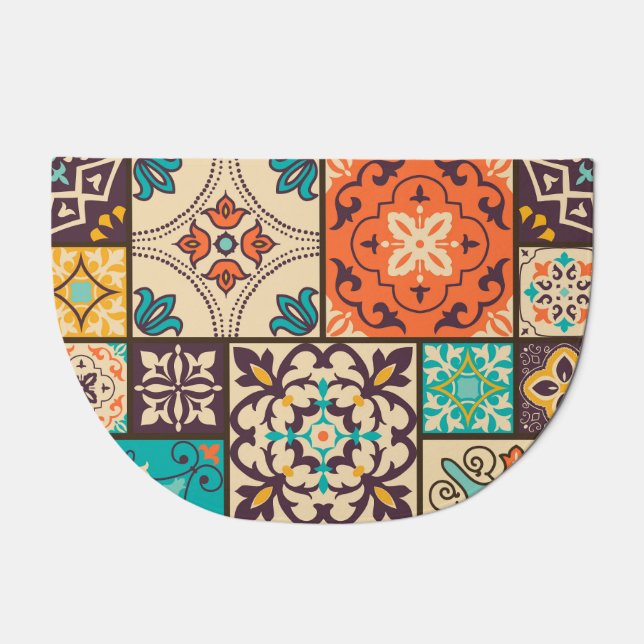 Colorful Islamic Patchwork: Vintage Tile. Doormat (Front)