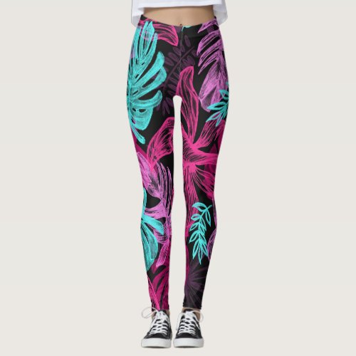 Colorful Island Leaves  Tropical Fashion Leggings