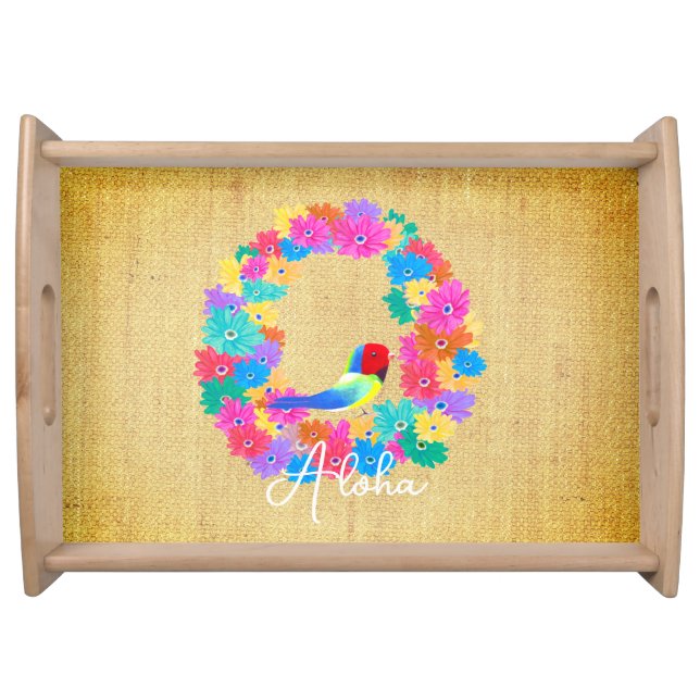 Colorful Island Rustic Bird 'Aloha' Serving Tray (Front)