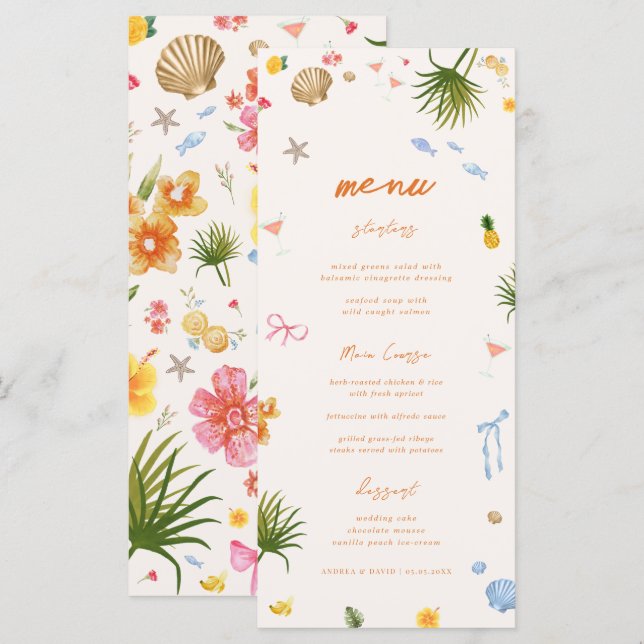 Colorful Island Tropical Beach Destination Wedding Menu (Front/Back)