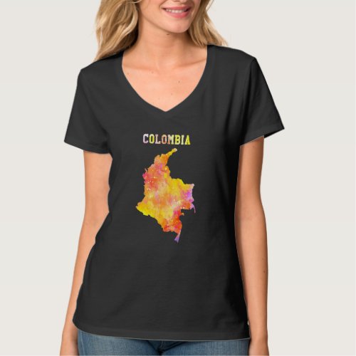 Colorful Isolated Colombia Map In Watercolor Color T_Shirt