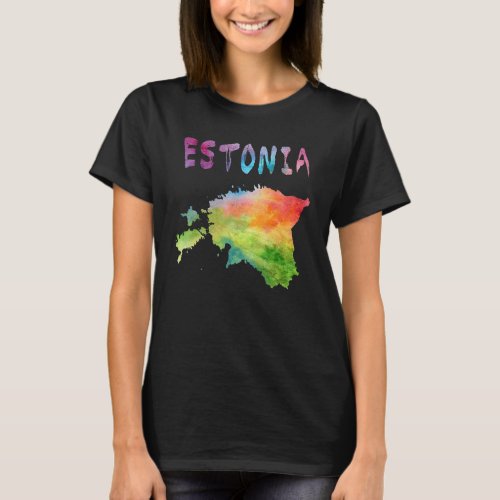 Colorful Isolated Estonia Map In Watercolor Colorf T_Shirt