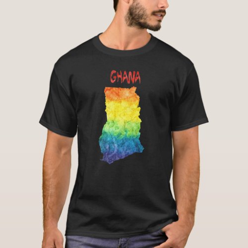 Colorful Isolated Ghana Map In Watercolor Colorful T_Shirt