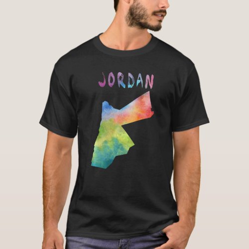 Colorful Isolated Jordan Map In Watercolor Colorfu T_Shirt
