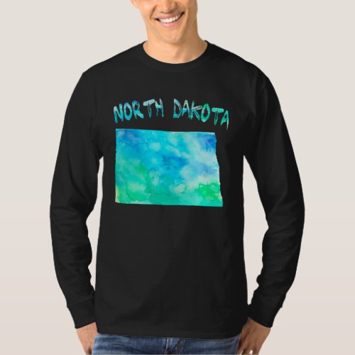 Colorful Isolated North Dakota State Map In Waterc T_Shirt
