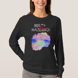 Colorful Isolated North Macedonia Map In Watercolo T-Shirt