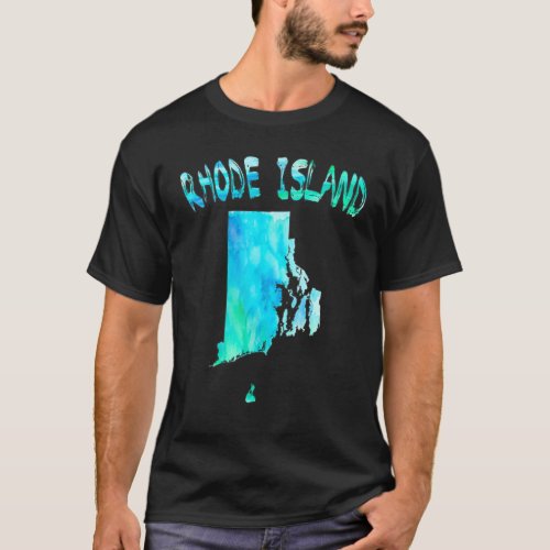Colorful Isolated Rhode Island State Map In Waterc T_Shirt