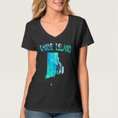 Colorful Isolated Rhode Island State Map In Waterc T_Shirt