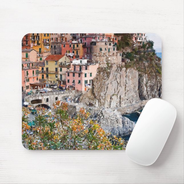 Colorful Italian Amalfi Coast Watercolor Painting Mouse Pad (With Mouse)